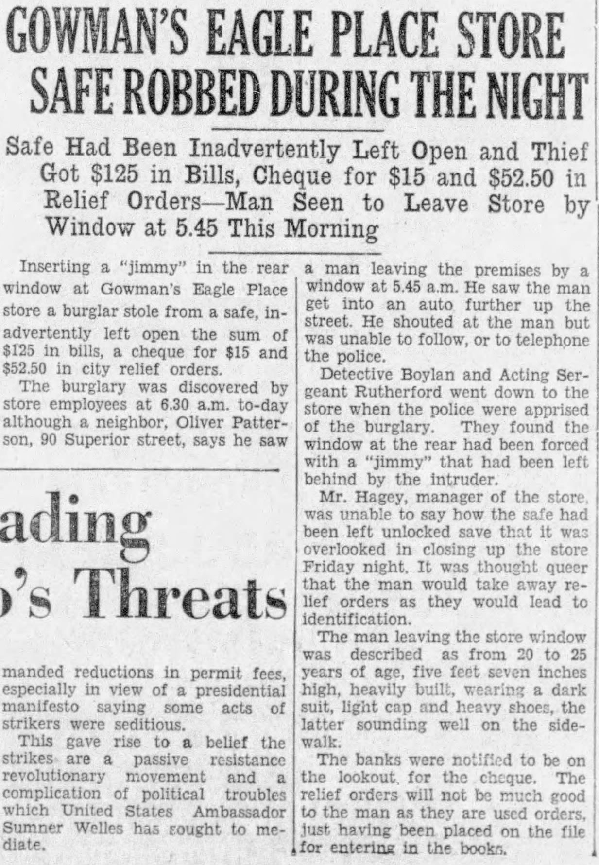 Aug_5_1933Pg1_-_Gowmans_Eagle_Place_Store_Safe_Robbed_during_the_Night.jpg