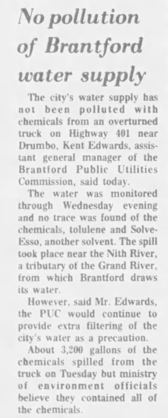 No Pollution of Brantford Water Supply