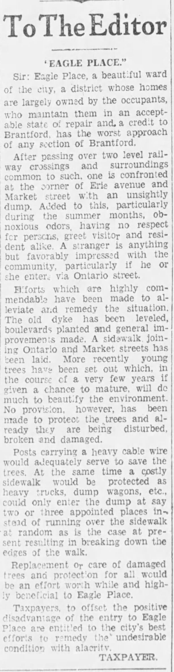 From Residents of Eagle Place to the Editor of Expositor