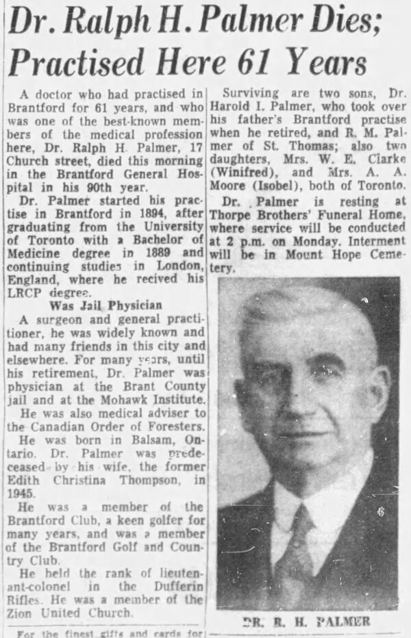 Dr. Ralph H. Palmer Dies