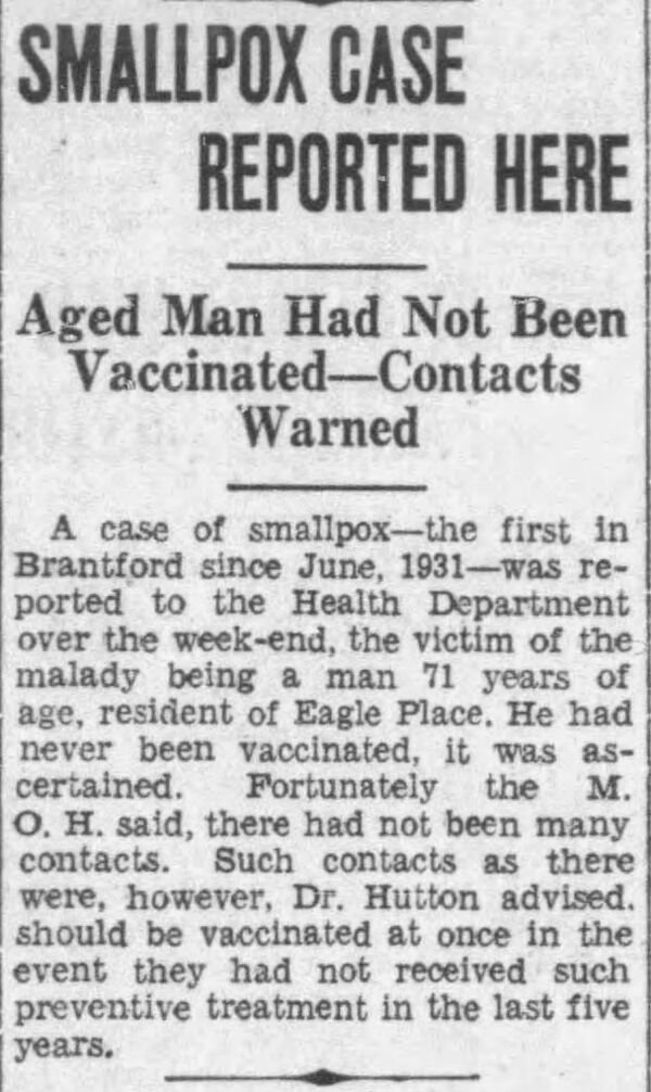 Smallpox Case Reported Here