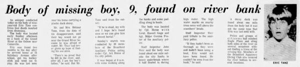 Body of Missing Boy Found on River Bank