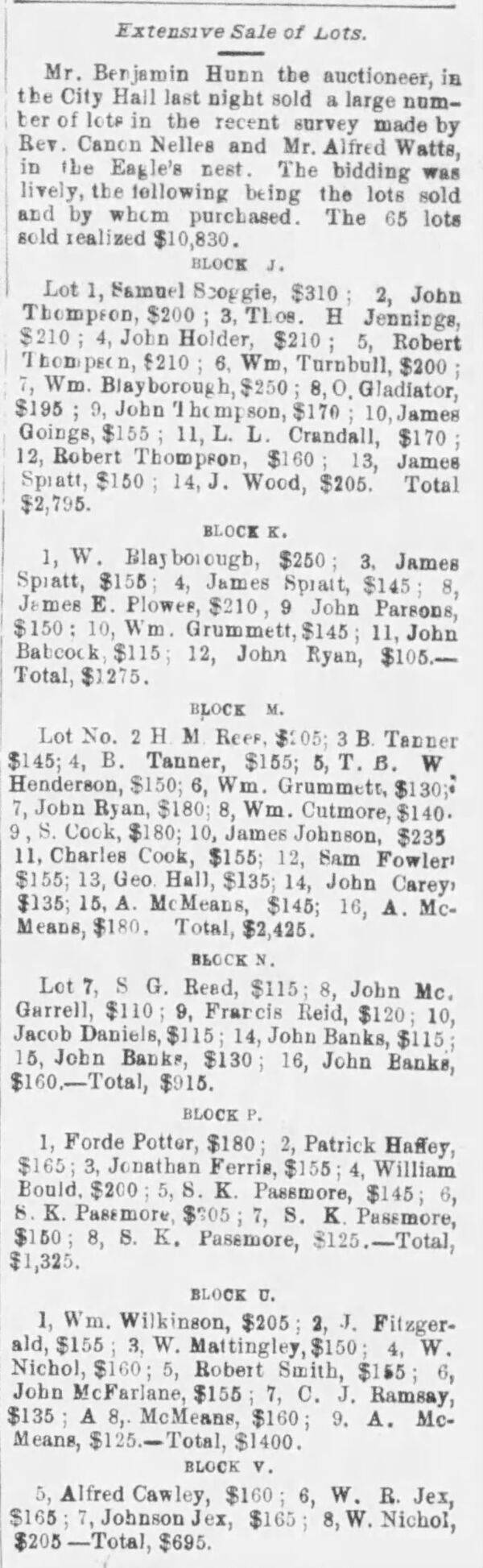 Brantford Weekly  1883 09 21 Extensive Sale of Lots Pg 1