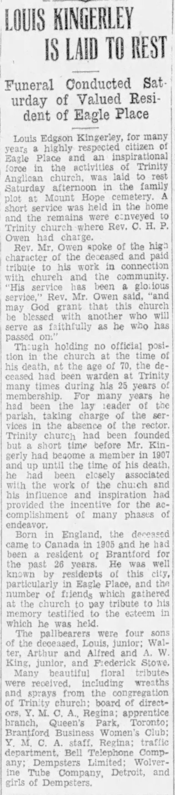 Louis Kingerley is Laid to Rest
